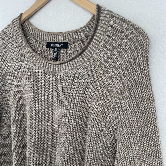 ELLEN TRACY Sweater XL Linda Allard Pullover Cotton Blend Tunic Hi Low Brown VTG - Picture 4 of 14